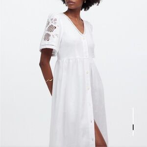 NWT Madewell White Linen Dress with Eyelet Sleeves